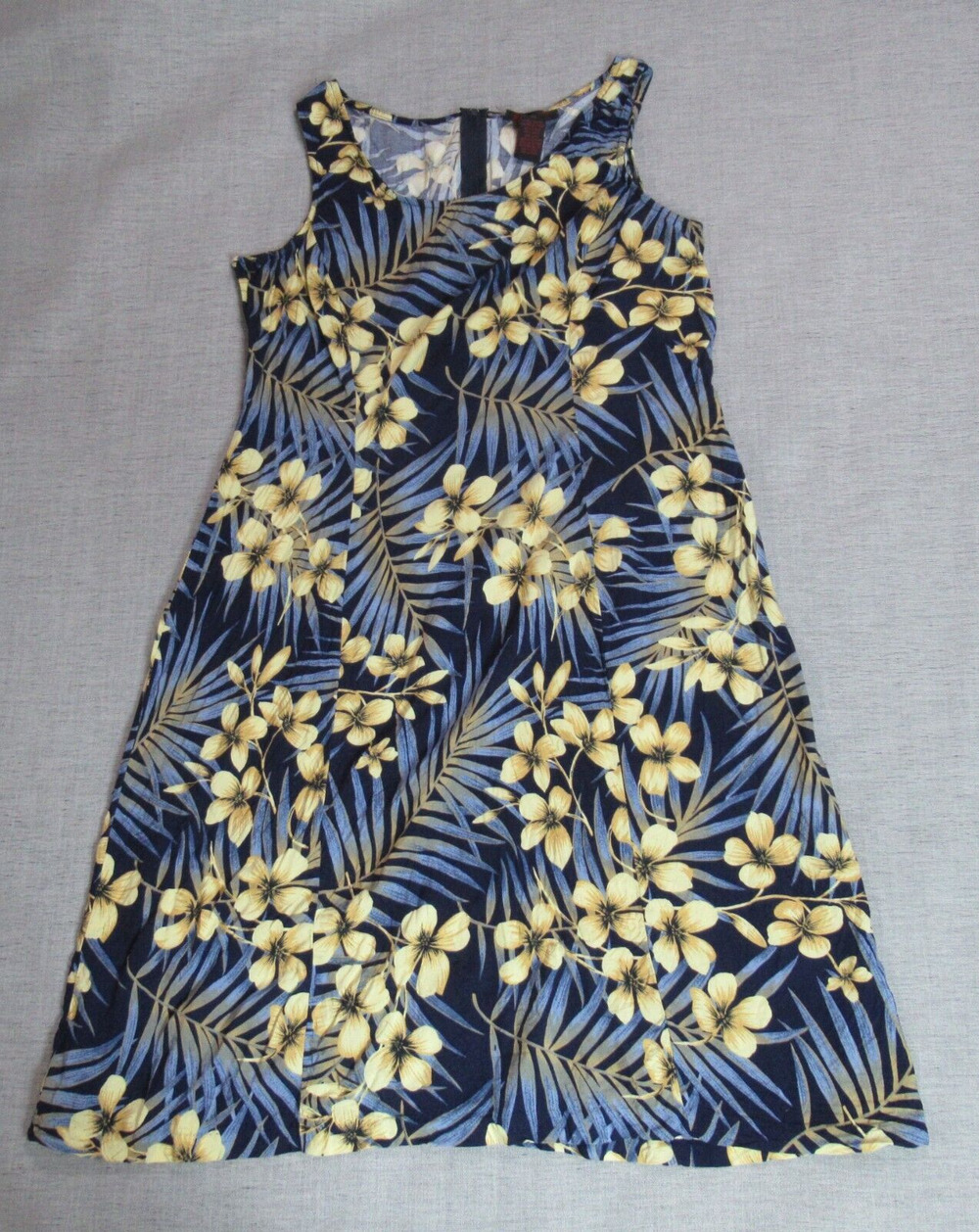 Vintage Miss Scarlett Dress Womens Size 14 Blue Yellow Floral Shift Preppy Retro